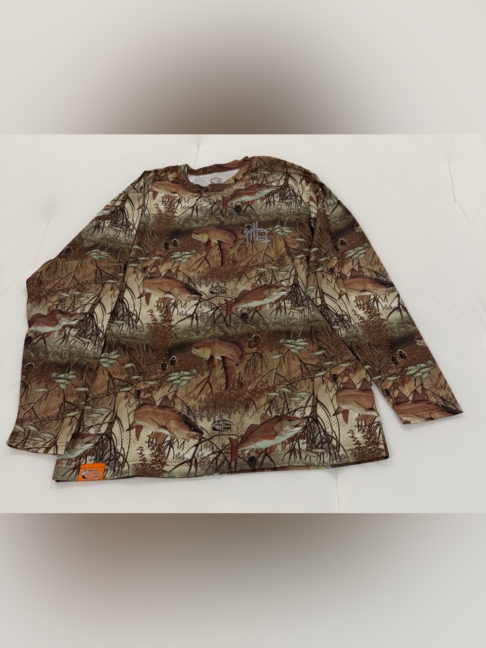 Guy Harvey Men's Long Sleeve Fishing Print Shirt - Brown Camo